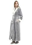 Womens Robes Soft Plush Warm Flannel Spa Thick Long Full Length Bathrobe Ladies Winter Sleepwear (Light Grey, Medium)