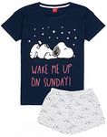 Peanuts Snoopy Pyjamas For Women | Ladies Grey Long Or Short PJ Bottoms With Beagle Dog Navy T-Shirt | Animated By Schulz Merchandise