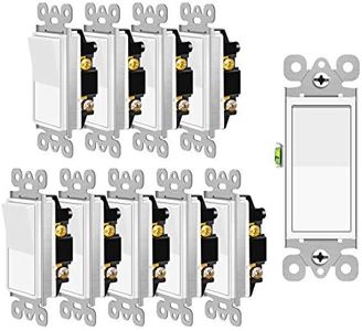 Nineleaf 10 Pack 15 Amp Rocker Electrical Light Switch, Single Pole Paddle, 120V-277V AC, Residential/Commercial Grade, Home & Office, UL Listed, White