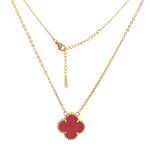 POLYREAL Lucky Clover Necklace for Women Girls, 18K Gold Plated Cute Fashion Simple Hypoallergenic Titanium Steel Pendant Gifts for Women Girls(Gold-Red-N)