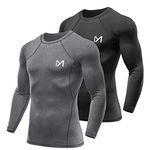 MEETYOO Men's Compression Shirt, Cool Dry Long Sleeve Underwear Top for Men, Sport Fitness Base Layer (Black+Grey, Medium)
