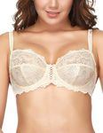 WingsLove Women's Floral Lace Full Coverage Balconette Bra Non-Padded Underwire Lace Trimming Bralette(Nude,40B)