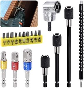 Tanstic 18Pcs Flexible Drill Bit Extension Set, Includes Bendable Drill Bit Extension, 105° Right Angle Drill, Hex Shank Drill Bit Holder, 1/4" 3/8" 1/2" Hex Socket Adapter Set, Screwdriver Bit Kit