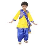 Kaku Fancy Dresses Punjabi Folk Dance Costume for Kids/Salwar Suit with Dupatta For Girl Costume - Yellow & Blue, 3-4 Years