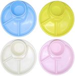 Bloomsworld 4 Toddler Divided Plates for Children, Reusable Plastic Sectioned Plates for Kids, BPA Free Separated Plates for Baby Boys and Girls – Circular