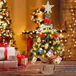 Kaket 45CM Artificial Tabletop Christmas Tree, Small Mini Christmas Tree wtih Hanging Ornaments, Artificial Xmas Tree for Christmas Desktop Decorations (45CM, Style 1)