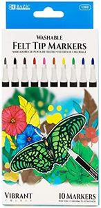 BAZIC Products Felt Washable Markers 10 Colors, Fine Line Coloring Marker, Non Toxic Art Supplies, Gift for School (10/Pack), 1-Pack