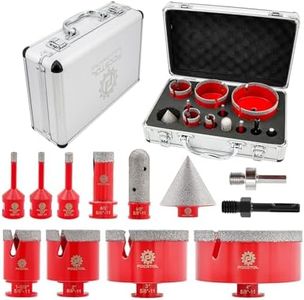 Diamond Core Drill Bit Set - FOCSTOL 12pcs Diamond Hole Saw Kit for Porcelain Tile Ceramic Marble Granite (6/6/8/20/35/50/75/100mm+20mm Finger Milling Bit+50mm Beveling Chamfer Bit+Hex+SDS)