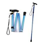 Aluminum Metal Walking Stick Easy Extendable Adjustable Folding Collapsible Lightweight Durable Walking Cane with Comfortable Grip For Men and Women Travel Cane (Blue)