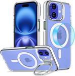 Elzzi Classic Series iPhone 16 Plus Case Compatible with MagSafe Built-in Camera Stand Phone Cover Transparent Military-Grade Protective Drop Protection Non Yellowing Hard PC +TPU, White