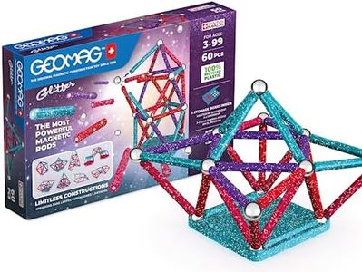 Geomag, Recycled Glitter, Magnetic Constructions with Glitter Effect, Colorful and Glittery Magnetic Bars, 60-Piece Pack, 100% Recycled Plastic, White