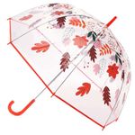 Thingimijigs Ladies Transparent Dome Umbrella - Red Autumn Leaves Design