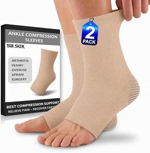 SB SOX Compression Ankle Brace (1 Pair) – Ankle Support Sleeve for Men & Women – Relief for Achilles, Sprains, Plantar Fasciitis (Solid Beige, Large)