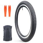 BALINGE 20 x 2.125 bike tire 1 pack 20 bike tire kids black bike tires Folding Replacement Tires Fits Most Kids Bikes,BMX tires，Black，Non-Slip，1 tire，2 levers