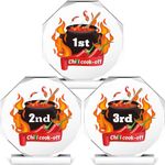 DoubleFill 3 Pcs Chili Cook off Trophies 1st 2nd 3rd Place Medals Chili Cookoff Prizes 4.72" Acrylic Cooking Competition Trophy Awards with Base for Party Decoration(Chili Cook off)