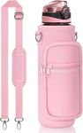 WADY Water Bottle Carrier Bag, Universal Water Bottle Holder Crossbody Bag with Adjustable Strap and Holder Pouch, Water Bottle Carrier Bag with Phone Pocket for Hiking Travelling Camping (Pink)