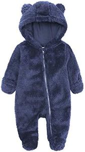Babymine Toddler One Piece Jumpsuit Cotton Fleece Romper Cute Pattern Down Jacket Long Sleeve Warm Onesies Spring Outwear Outfits Navy 6-9M