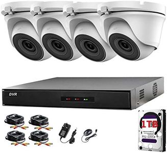 HIKVISION Hiwatch Kit de vidéosurveillance DVR 4 canaux avec système de sécurité et 4 caméras dôme HIKVISION HIWATCH étanches Blanc 20 m Vision nocturne Easy P2P Disque dur 1 To