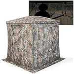 TANGZON 3 Man Hunting Blind Tent, Pop Up Military Ground Blind with Sliding Windows & Carrying Bag, Portable 270 Degree See Through Camo Blind Tabernacle for Shooting Deer Turkey Duck