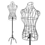 Bonnlo Female Wire Dress Form, Vintage Style Wire Mannequin for Home Decor Display, Small Size Adjustable Height Metal Wire Body (Black)