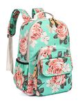 Leaper Water-resistant Floral School Backpack Travel Bag Girls Bookbags Satchel, Water Blue [8005g], Large, Casual