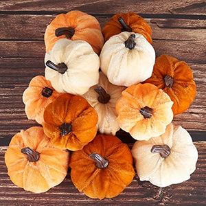 Diahom Pumpkin Decor 12pcs Artificial Fake Faux Velvet Foam Fabric Pumpkins Decoration for Fall Home Farmhouse Harvest Thanksgiving Decorative