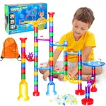 LOYO Marble Run, Marble Runs with Glass Marbles for Kids, Marble Game STEM Educational Learning Toy, Construction Building Toy Gifts for Boys Girls 4 5 6 7 8 + Year Old