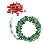 Forty Wings 1 Pcs Green Vine Leaf Christmas Garland with 25 Red Betties String Tinsel Christmas Strings,Garlands Ribbon for New Year Xmas Christmas and Tree Decoration