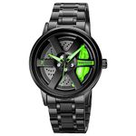 SKMEI Stainless Steel Men Analogue Watch New Wheels Rolling Creative Fashion Che Youhui League Fans Butterfly Double Snap Gift Wristwatch - 1787, Green Dial, Green Band