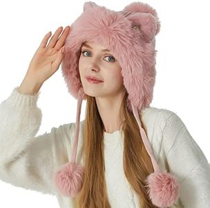 HUAMULAN Women Winter Sherpa Beanie Hats Knit Ear Flaps Peruvian Cover Ears Warm Fleece Lined Ski Snow Hat with 3 Pompom