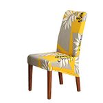 Chickwin Large High Back Dining Chair Covers, Leaf Print Chairs Slipcovers Set of 1 2 4 6 8, Elastic Stretch Chair Protectors for Dining Room, Kitchen, Hotel, Wedding (4 Pieces,Yellow/Triangle)