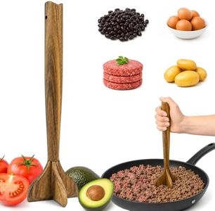 Wooden Meat Masher, Acacia Wood Meat Chopper for Ground Beef, 11 Inch Hamburger Smasher Tool, Manual Burger Potato Masher Kitchen Gadgets