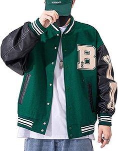 Moshtashio Mens Varsity College Jacket Baseball Bomber Jacket Vintage Sweatshirt Casual Unisex Streetwear Coats with Patch, Green, Small