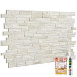 3D Wall Panelling Kit of 6 pcs with Adhesive Included, PVC Wall Panel Size 37.59x18.8 in (95.5x48cm) Covering 4.93 ft² (0.46 m²) for Kitchen, Bathroom, Living Room, DIY Natural Stone Beige