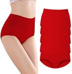 AMZCHPC Women's Briefs Cotton Underwear High Waisted Panties Soft Underpants 5Pack (red, Small)