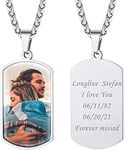 Custom Dog Tag Photo Necklace Personalized Stainless Steel Picture Pendant Full Color Image Print Engraved Memorial Keepsake Jewelry for Father Mom Gifts for Family Couples Grandma Grandpa