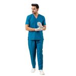 DRx5 Scrubs Suit for Men - Classic V-Neck Healthcare Uniform Set | Premium Blend for Comfort and Durability | Ideal for Doctors, Nurses, and Hospital Staff (Teal Blue, Medium)