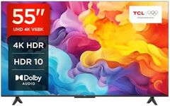 TCL 55V6BK 55-inch 4K Ultra HD, HDR TV, Smart TV Powered by Android TV (Dolby Audio, Voice Control, Compatible with Google Assistant, 2024 New Model)