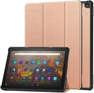 Jarttarn Case Compatible with Kindle Fire HD 10 2023 Tablet Holder 10 Inch Trifold Skin Stand Smart Cover for Fire HD 10 Case Cover (Champagne)