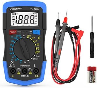 GOLDCHAMP 2000pF~200μF Capacitor Tester, 20Ω~2000MΩ Ohm Meter, Capacitance Meter, hFE Test Multimeter, Manual Range, Back Light, Auto Power Off, Testing Meter Tool