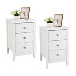 Bonnlo Bedside Table, White Wooden Bedside Tables Set of 2, Bed Side Table for Bedroom, Bedside Cabinets with 3 drawers, Modern Bed Side Table/Night Stand for Small Spaces, Kids’ Room, Living Room