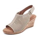 Rockport Women's Briah Perf Sling Wedge Sandal, Taupe Leather, 8 W US