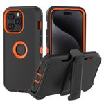 AKELOR for iPhone 15 Pro Max Phone Case: Heavy Duty Shockproof Armor Protector Case Cover with Belt Clip Holster for Apple iPhone 15 Pro Max 6.7 Phone Case (Black+Orange)