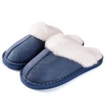 Slippers Women Gifts Ladies Fluffy:Women's Slippers Cozy Memory Foam House Mens Slippers,Fluffy Wool-Like Ladies Slippers,Plush Fleece Lined Shoes for Home Outdoor, for Women Men Navy Blue