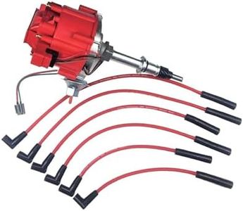 A-Team Performance - HEI Distributor Red Cap and Spark Plug Wires Red Set - Compatible with AMC Jeep Inline 6 Cylinder 232 258 CJ5 CJ7