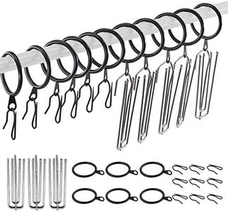 Swpeet 120Pcs Black 1.35 Inch - 30mm Metal Drapery Curtain Rings Curtain Hanging Rings and Stainless Steel 4 Prongs Pinch Pleat Hook with Drapery Curtain Pin-on Hooks Pins for Window, Shower Curtain