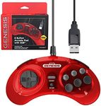 Retro-Bit Official Sega Genesis USB Controller 8-Button Arcade Pad for Sega Genesis Mini, Switch, PC, Mac, Steam, RetroPie, Raspberry Pi - USB Port (Crimson Red)