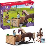 schleich HORSE CLUB — 42438, 19-Piece Equestrian Washing Area Horse Playset with Horse and Rider Figurines, Washing Stall with Moving Swivel Hose Arm, Horse Toys for Girls & Boys Ages 5+