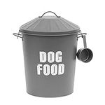 simpahome 30L Large Metal Vintage Retro Styled Dry Dog Food Storage Bin Container with Scoop - Slate Grey.