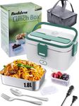 Buddew Electric Lunch Box 70W Food Heater 3 in 1 12V/24V/110-230V Portable Lunch Warmer (1.8L Large-Capacity) Heated Lunch Box for Car/Truck/Home/Office with Carry Bag and Fork and Spoon (Green)